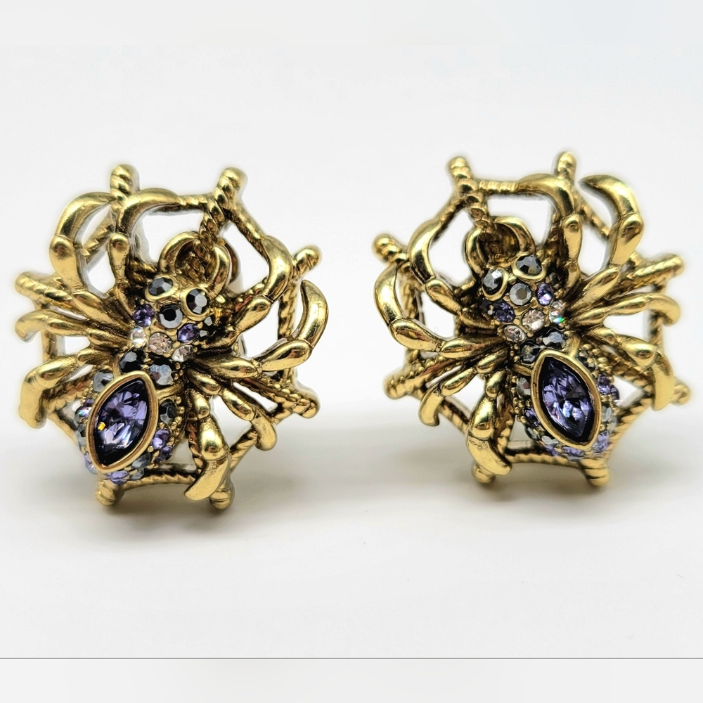 Heidi Daus Tanzanite Swarovski Crystal Spider Web Clip On Button Earrings